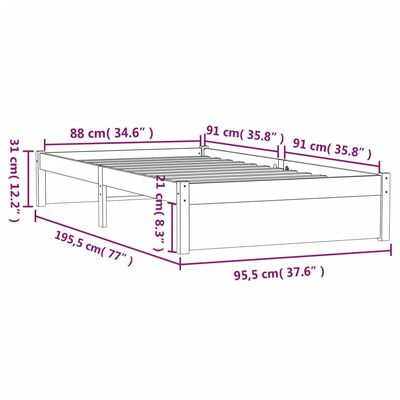 vidaXL Estrutura de cama solteiro 90x190cm madeira maciça castanho mel