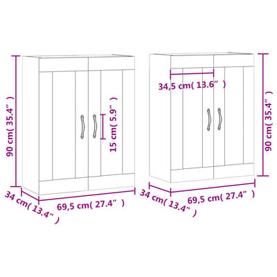 vidaXL Móveis de parede 2 pcs derivados de madeira preto