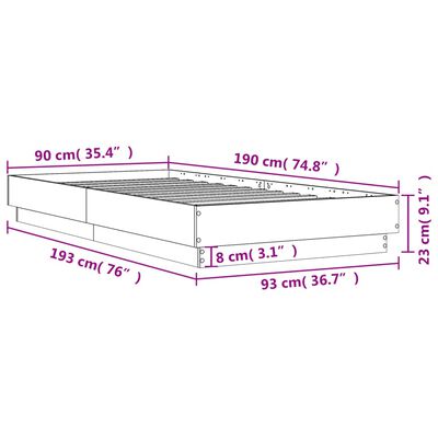 vidaXL Estrutura de cama com luzes LED 90x190 cm carvalho castanho