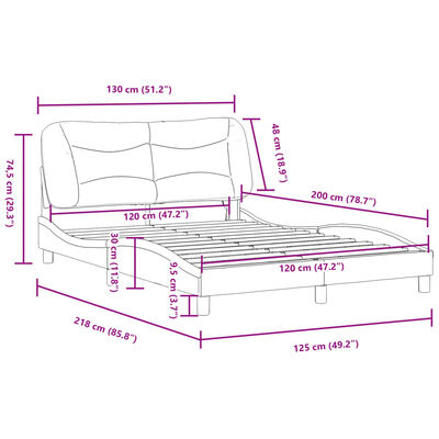 vidaXL Estrutura de cama c/ luzes LED 120x200 cm tecido preto