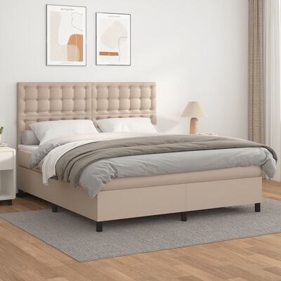 vidaXL Cama com molas/colchão 160x200 cm couro artificial cappuccino