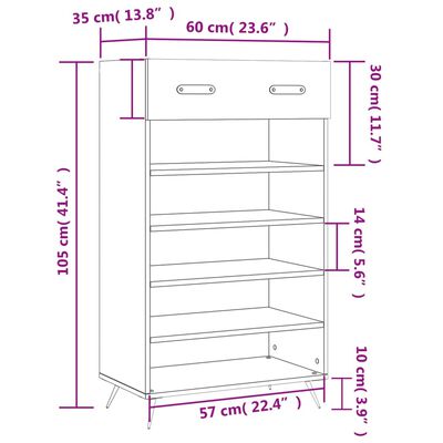 vidaXL Sapateira 60x35x105 cm derivados de madeira branco brilhante