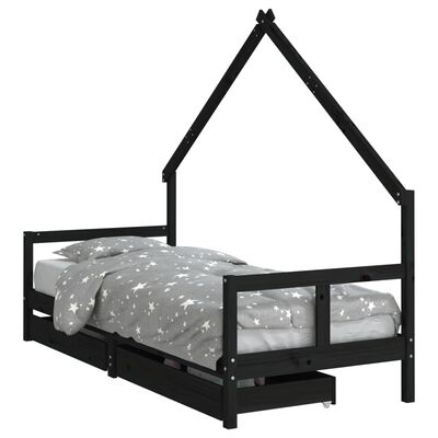 vidaXL Estrutura cama infantil c/ gavetas 80x200cm pinho maciço preto