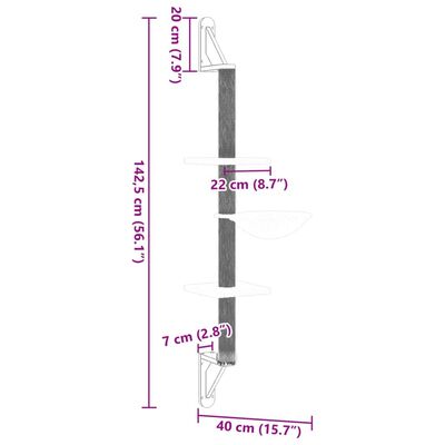 vidaXL Árvore parede p/ gatos c/ poste arranhador 142,5 cm cinza-claro