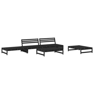 vidaXL 5pcs conjunto lounge jardim com almofadões madeira maciça preto