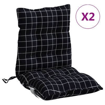 vidaXL Almofadões cadeira encosto baixo 2 pcs oxford xadrez preto