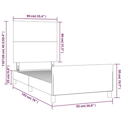 vidaXL Estrutura de cama c/ cabeceira couro artificial 90x190cm branco