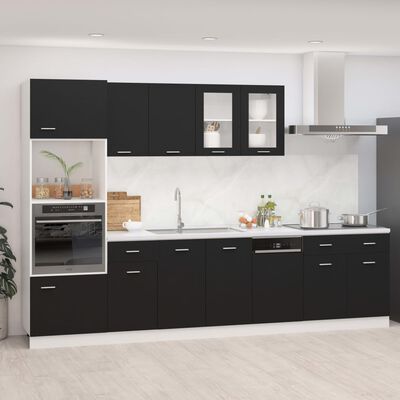 vidaXL 7 pcs conjunto armários de cozinha derivados de madeira preto