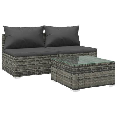 vidaXL 3 pcs conjunto lounge de jardim c/ almofadões vime PE cinzento