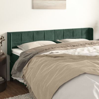 vidaXL Cabeceira de cama c/ abas veludo 203x16x78/88cm verde-escuro