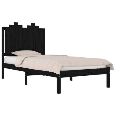 vidaXL Estrutura de cama pequena solteiro 75x190 cm pinho maciço preto