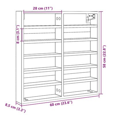 vidaXL Armário vitrine 60x8,5x58 cm derivados de madeira cinza sonoma