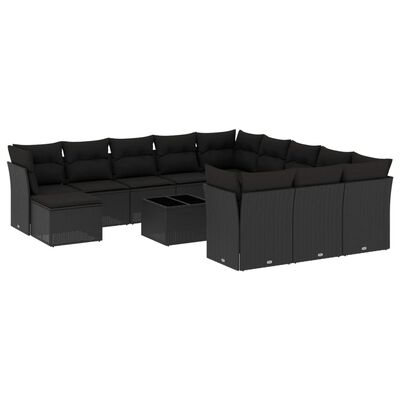 vidaXL 13 pcs conjunto de sofás de jardim com almofadões vime PE preto