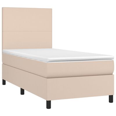 vidaXL Cama box spring c/ colchão/LED 80x200cm couro artif. cappuccino