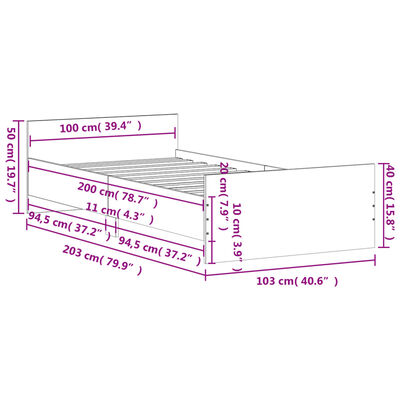 vidaXL Estrutura cama 100x200 cm derivados de madeira cinzento sonoma