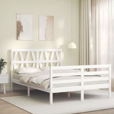 vidaXL Estrutura de cama com cabeceira 140x200cm madeira maciça branco