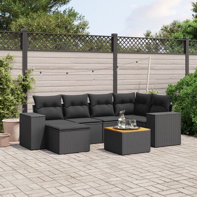 vidaXL 7 pcs conjunto de sofás p/ jardim c/ almofadões vime PE preto