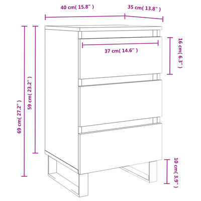 vidaXL Mesas de cabeceira 2 pcs derivados madeira cinza cimento