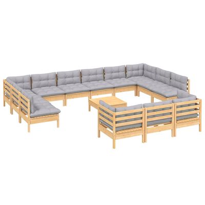 vidaXL 14 pcs conjunto lounge de jardim c/ almofadões cinza pinho