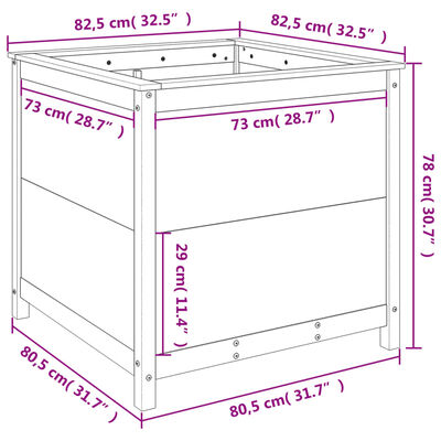 vidaXL Vaso/floreira de jardim 82,5x82,5x78 cm pinho maciço