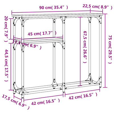 vidaXL Mesa consola 90x22,5x75 cm derivados madeira carvalho castanho