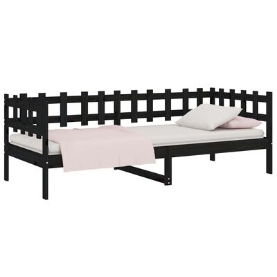 vidaXL Sofá-cama 90x190 cm madeira de pinho maciça preto