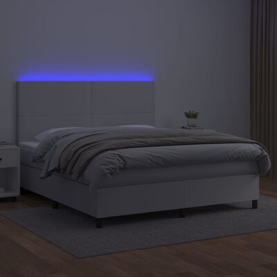 vidaXL Cama box spring c/colchão/LED 160x200cm couro artificial branco