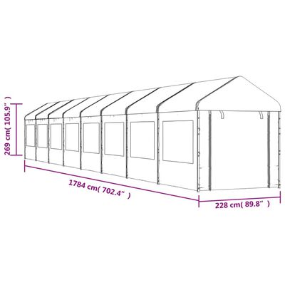 vidaXL Gazebo com telhado 17,84x2,28x2,69 m polietileno branco