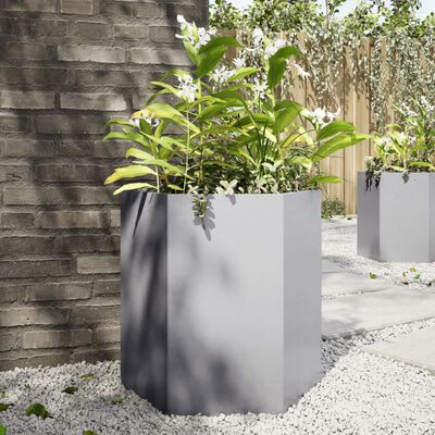 vidaXL Vaso/floreira de jardim hexagonal 46x40x45 cm aço galvanizado