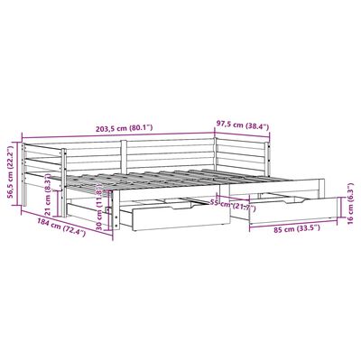 vidaXL Sofá-cama c/ gavetão e gavetas branco 90x200cm madeira de pinho