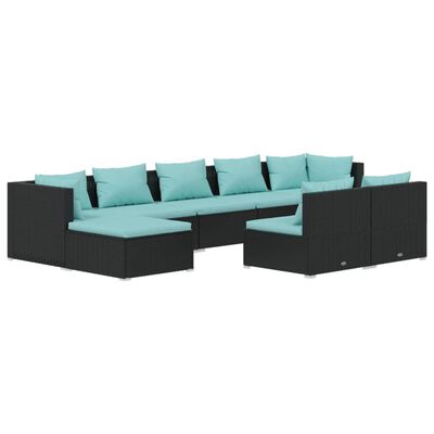 vidaXL 9 pcs conjunto lounge de jardim c/ almofadões vime PE preto