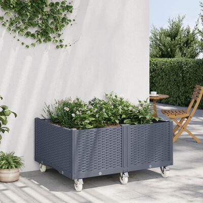 vidaXL Vaso/floreira de jardim c/ rodas 100x80x54 cm PP cinzento