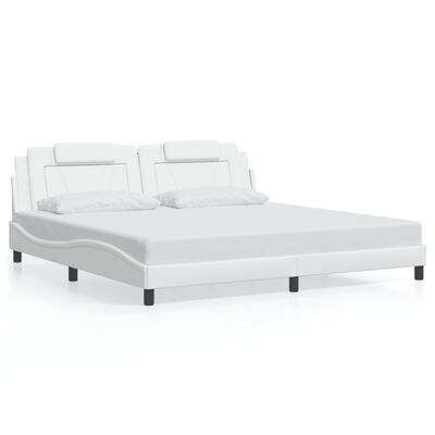 vidaXL Estrutura cama c/ cabeceira couro artificial 200x200 cm branco