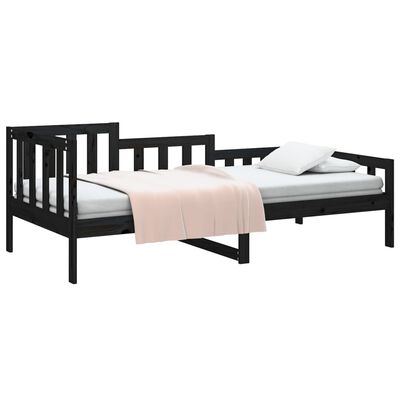 vidaXL Sofá-cama 90 x 200 cm madeira de pinho maciça preto