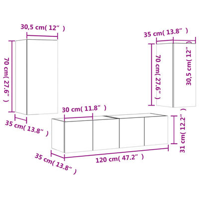 vidaXL 4 pcs móveis de parede p/ TV c/ LEDs derivados de madeira preto