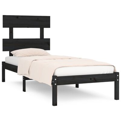 vidaXL Estrutura de cama solteiro 90x190 cm madeira maciça preto