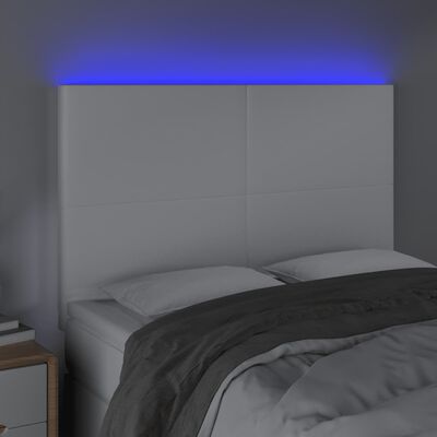 vidaXL Cabeceira cama c/ LED couro artificial 144x5x118/128 cm branco