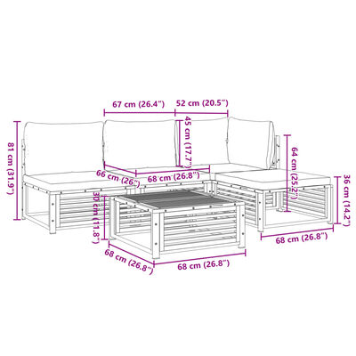 vidaXL 5 pcs conjunto de sofás de jardim com almofadões acácia maciça