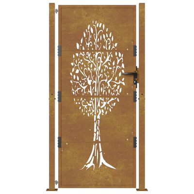 vidaXL Portão de jardim 105x180 cm aço corten design árvore