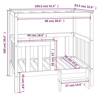 vidaXL Cama para cães 105,5x83,5x100 cm madeira de pinho maciça preto