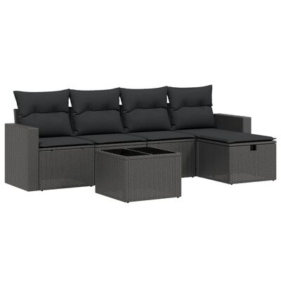 vidaXL 6 pcs conjunto sofás de jardim c/ almofadões vime PE preto