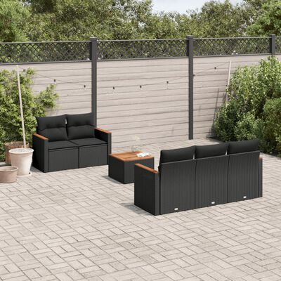 vidaXL 6 pcs conjunto sofás de jardim c/ almofadões vime PE preto