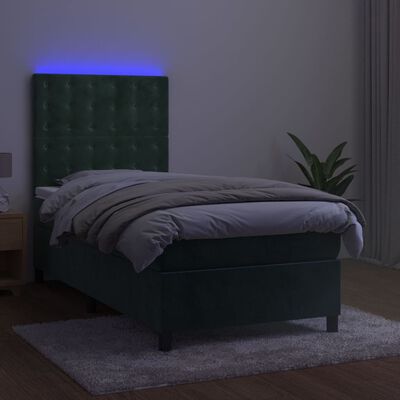 vidaXL Cama box spring c/ colchão/LED 80x200 cm veludo verde-escuro