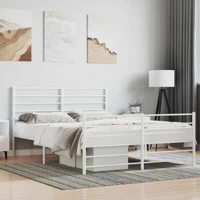 vidaXL Estrutura de cama com cabeceira e pés 135x190 cm metal branco