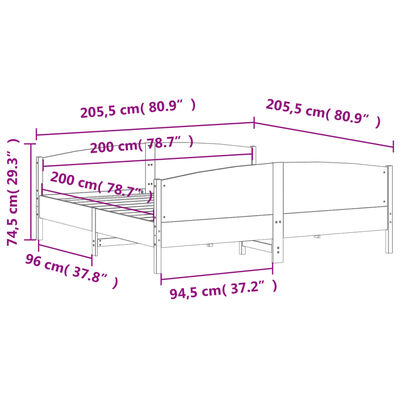 vidaXL Cama sem colchão 200x200 cm madeira de pinho maciça