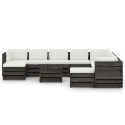 vidaXL 11pcs conj. lounge jardim + almofadões madeira impreg. cinzento