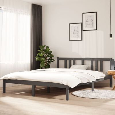 vidaXL Estrutura de cama king 150x200 cm madeira maciça cinza