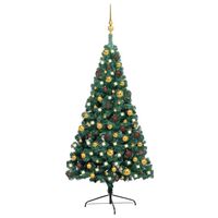 vidaXL Meia árvore Natal artificial pré-iluminada c/ bolas verde