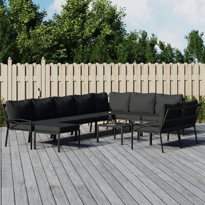 vidaXL 11 pcs conjunto lounge de jardim aço c/ almofadões cinzentos