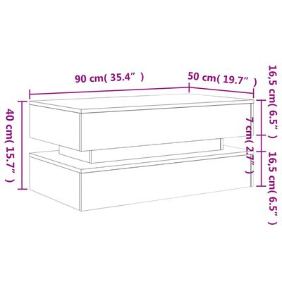 vidaXL Mesa de centro com luzes LED 90x50x40 cm carvalho sonoma